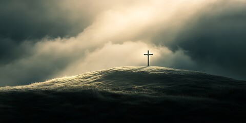 Obraz premium Glowing cross with sunlight over empty tomb