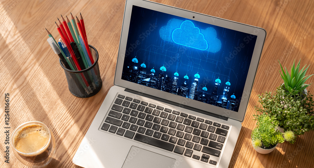 Poster cloud computing software for modish remote work and personal data storage