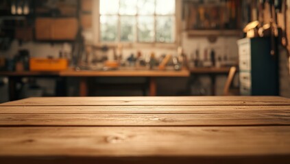 Fototapeta premium Rustic Wooden Table in a Craftsman's Workshop