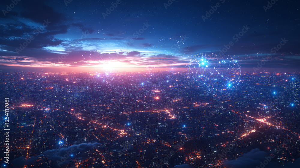 Poster futuristic visualization of a global communication network
