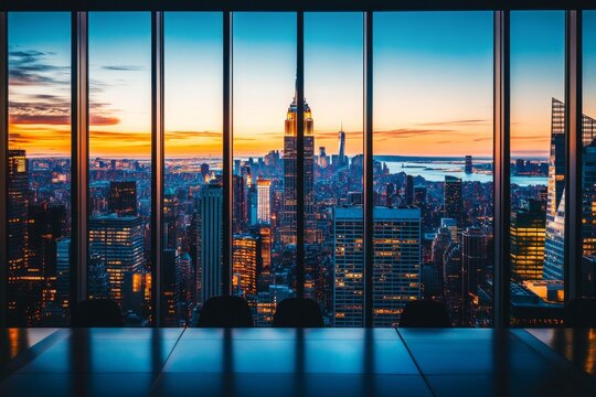 Sunrise NYC skyscraper meeting room view