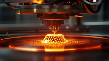 3D Printer Creating Prototype A 3D printer creating a product prototype layer by layer, illustrating how additive manufacturing is revolutionizing product development.