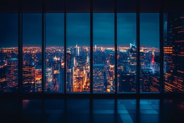 Fototapeta na wymiar Night cityscape view from skyscraper window