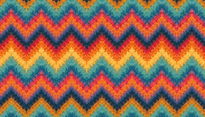 Fototapeta premium Colorful vintage zigzag chevron seamless pattern. Vibrant abstract geometric trendy repeat design. Rainbow hipster textile wallpaper retro art for surface prints, cloths and backdrops.