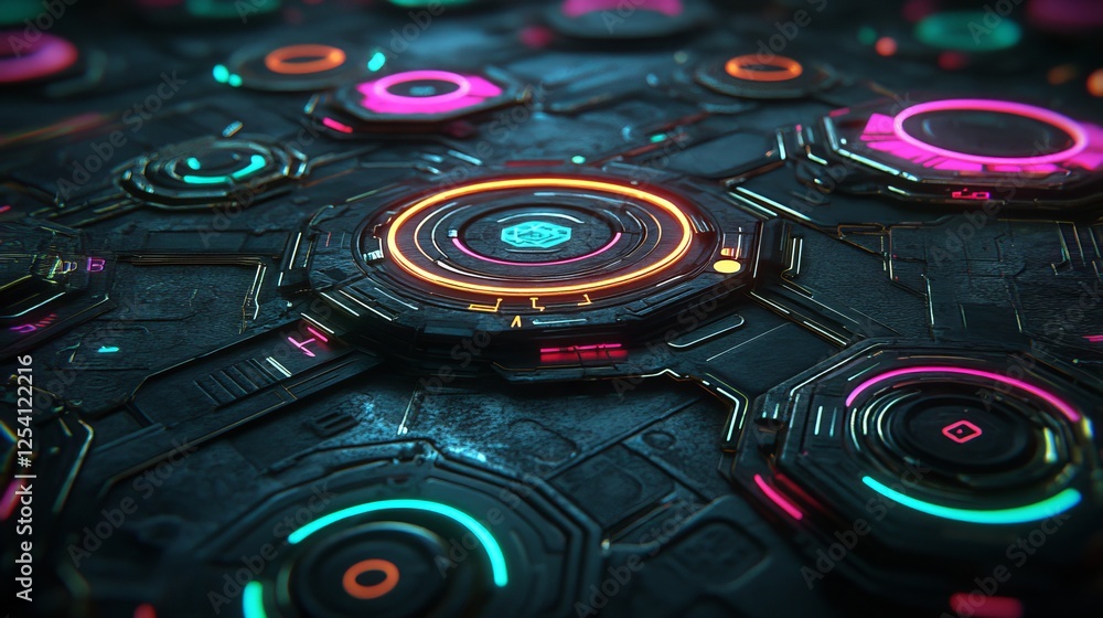 Poster cyberspace and big data analytics combined with hexagon and honeycomb structures, exploring digital 