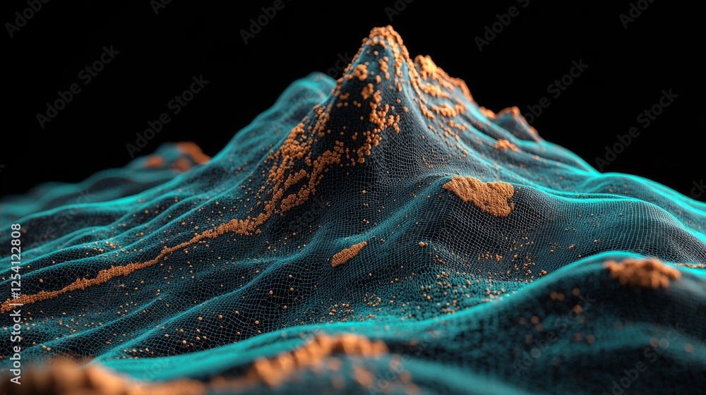 Aufkleber abstract digital landscape with particle dots, backed by an abstract network technology concept in 3