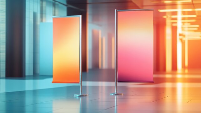 Banner Mockup in an Event Hall A banner mockup displayed in an event hall, showcasing customizable designs for promotional events or exhibitions.