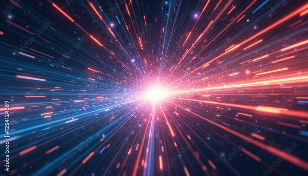 Poster lightspeed travel illustration. galaxy, cosmos exploration. generative ai art. abstract speed light 