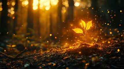 Fototapeta premium An innovative miniature photography vision of a devastated landscape coming back to life after a wildfire.