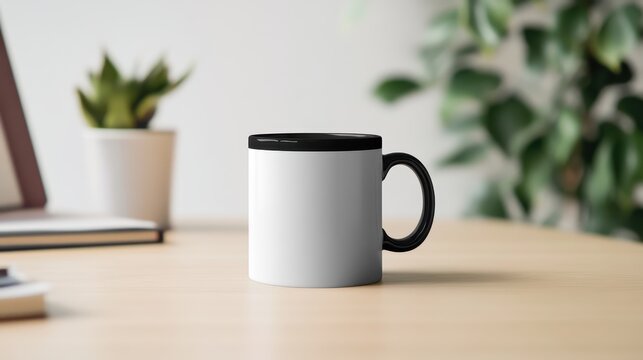 Mug Mockup with Customizable Design A mug mockup featuring a customizable design space, ideal for showcasing logos, artwork, or promotional graphics.