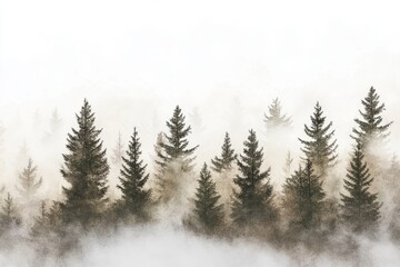 Misty mountain forest, evergreen trees, fog, nature, scenic wallpaper
