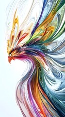 A digital art piece featuring an abstract representation of fire in the shape of a phoenix
