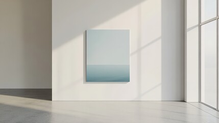 Wall Art Mockup with Minimalist Artwork A wall art mockup displayed in a minimalist room, featuring customizable space for modern artwork or photography designs.