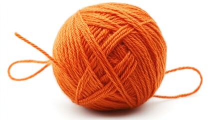 A ball of orange yarn sits on a white background