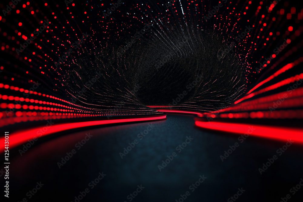Poster abstract red tunnel: a mesmerizing digital art piece depicting an abstract tunnel with glowing red l