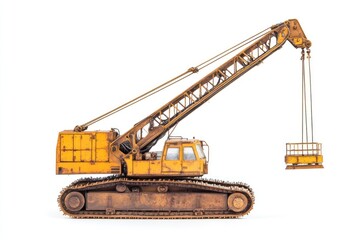 Obraz premium Rusty Yellow Crawler Crane Model Isolated on White Background