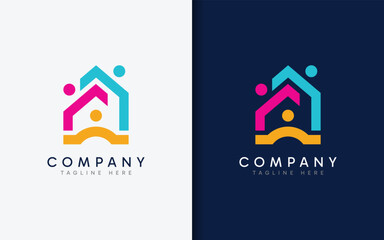 Minimalist House with a Combination of People's Shapes. Flat Colorful Minimalist Vector Logo Icon Illustration.