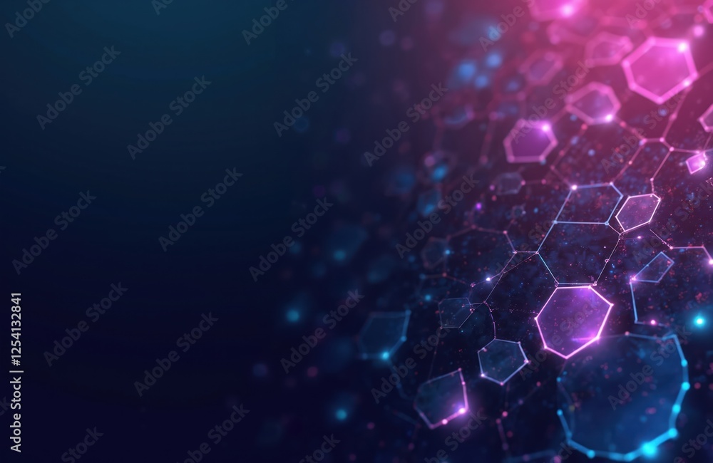 Fototapete futuristic hexagonal gradient background with neon colors, digital network elements. tech geometric 
