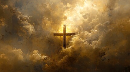 Fototapeta premium Golden light breaking through clouds symbolizing Easter