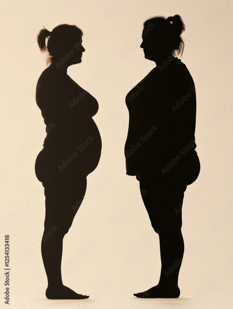 Poster weight loss transformation silhouette highlighting progress from before to after. generative ai