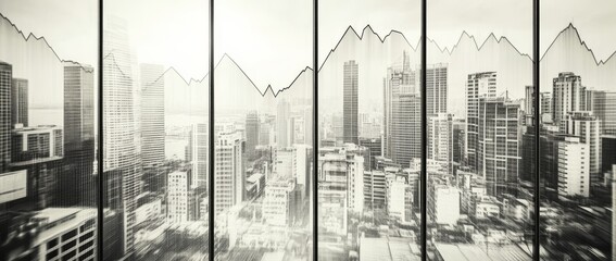 Fototapeta premium In a future urban scene, towering buildings are interspersed with dynamic data visuals and luminous features that embody technology and analytics