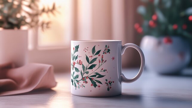 Mug Mockup with Holiday Message A mug mockup featuring a holiday message design, ideal for creating festive gifts, seasonal branding, or promotional giveaways.