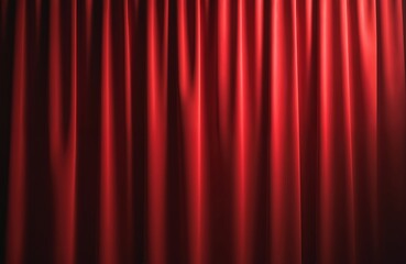 Full frame of red stage velvet curtain texture. Elegant silk drape, backdrop for theatre, cinema, opera, event, ceremony. Grand opening abstract background.