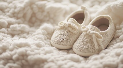 Pregnancy Announcement with Baby Shoes A pregnancy announcement scene with a pair of baby shoes placed on a soft blanket, celebrating the joyful news.