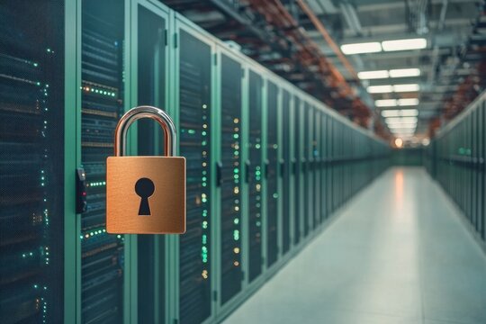 Data center security lock symbolizing digital protection in modern technology environment