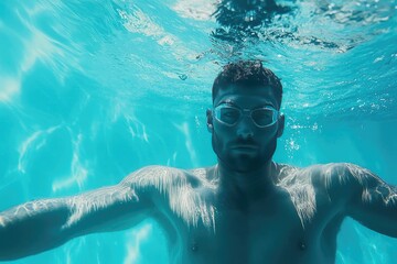 Professional Swimmer Underwater Perspective in Pool for Sports Campaigns