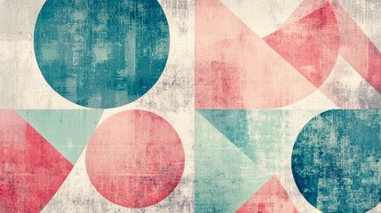A retro-inspired background with faded vintage patterns, featuring soft pastel colors in geometric shapes like circles and triangles, evoking the 1980s design aesthetics. The texture has a slightly wo