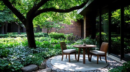 Obraz premium Outdoor patio furniture under a tree