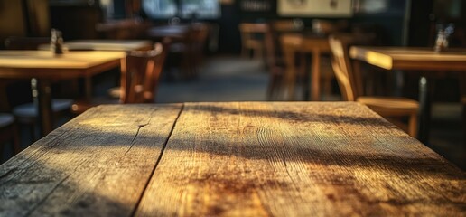 Rustic Wooden Table in a Cozy Pub Atmosphere