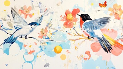 It's a spring sale design. Bird, Butterfly and Flowers. 