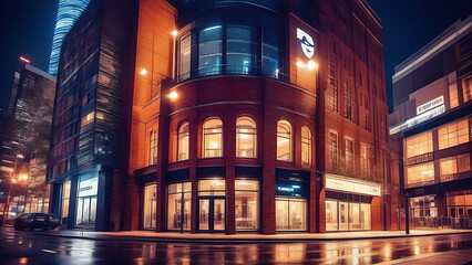 office buildings at night