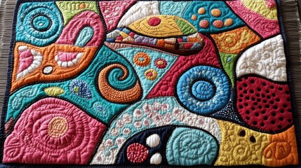 The artwork presents a sophisticated geometric pattern, vibrant colors, and intricate digital textures, resulting in a visually appealing and modern scene