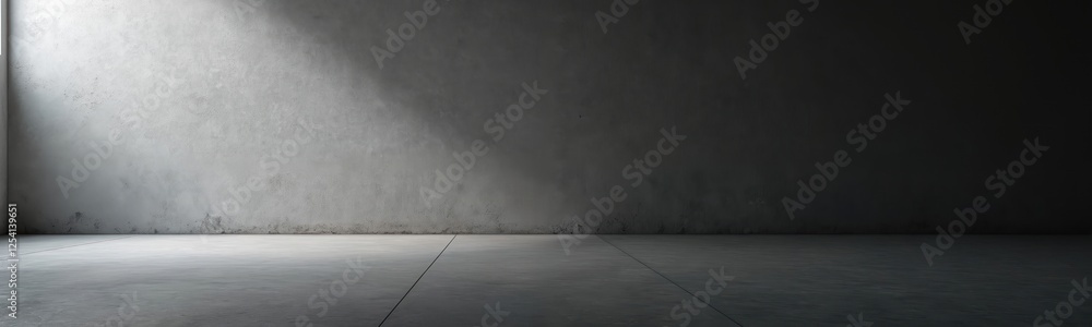 Aufkleber panorama of concrete floor and wall backgrounds in empty dark room. simple interior with light spot 