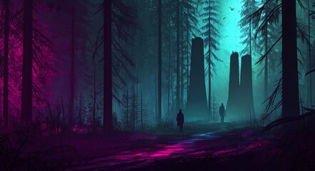 A fantasy forest setting, illustrated digitally