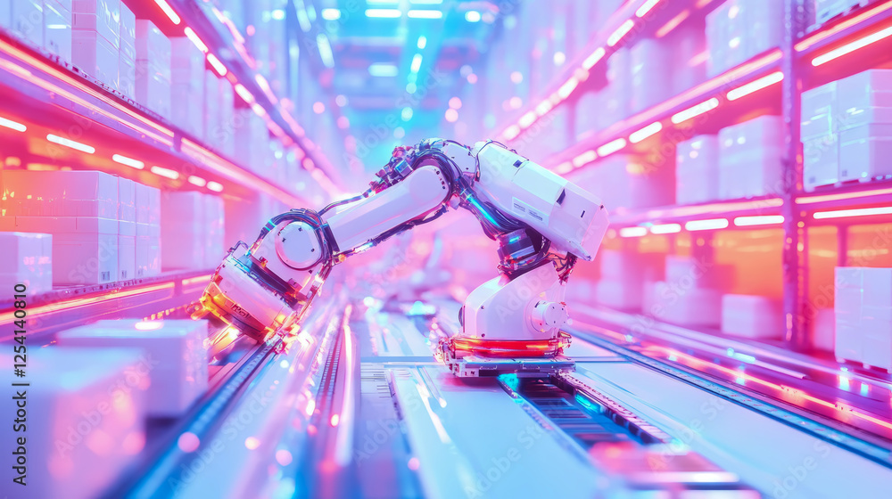 Poster automated future: streamlined robotic arm operations in a radiant warehouse for enhanced efficiency 