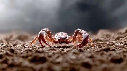 Close-up of a solitary crab on sandy terrain with a blurred background, showcasing natural habitat