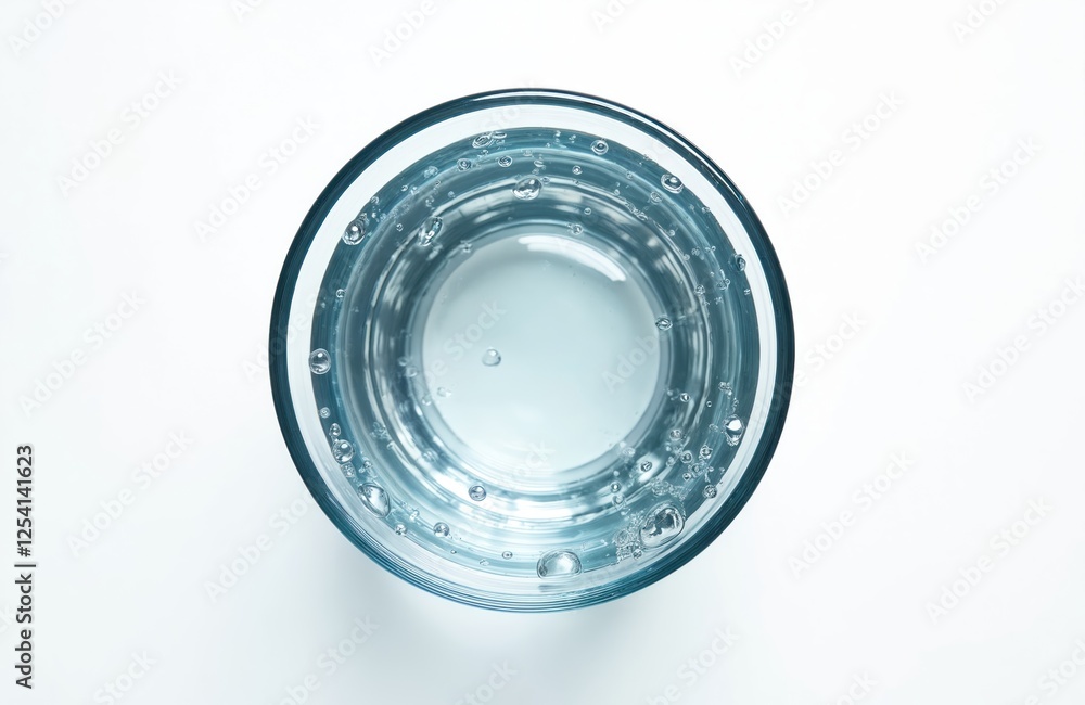 Aufkleber top-down view of clear aqua water in glass isolated on white background. refreshing purified thirst 