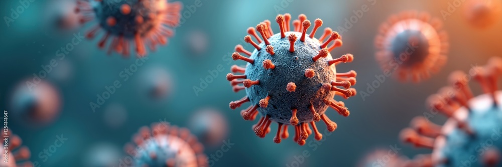 Poster close-up of virus cell. generative ai shows disease pathogen microorganism with abstract membrane. m