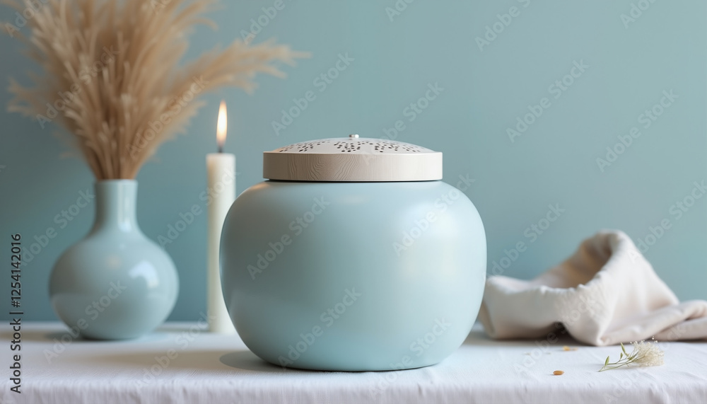 Poster vase with decorative elements on minimalist table setting
