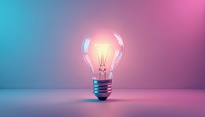 Lit lightbulb illustration on purple background. Symbolizes bright idea, innovation, energy, inspiration, solution, success. Promotes creative thinking in business, technology, science, and education.