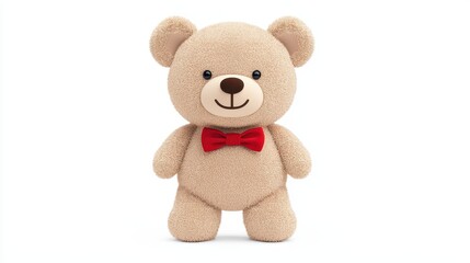Obraz premium A cute teddy bear with a friendly smile, wearing a red bow tie, perfect for cuddling or gifting.