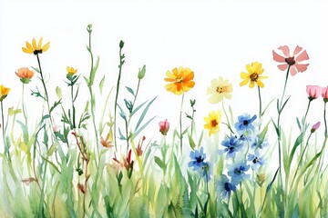 Obraz premium Watercolor wildflowers meadow summer floral border design