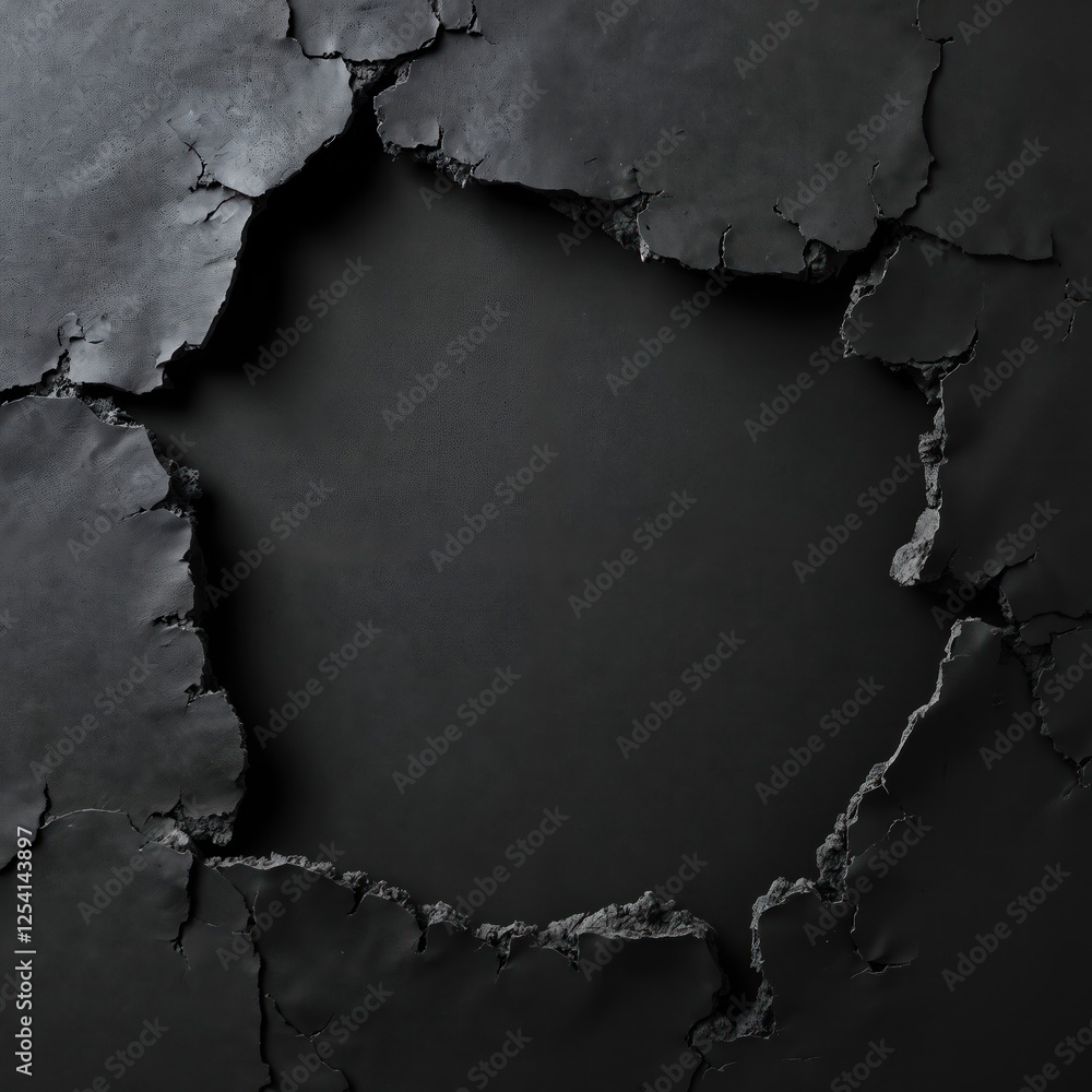 Aufkleber black paper with torn edges texture. hole in grunge material. ripped sheet backdrop with jagged fram