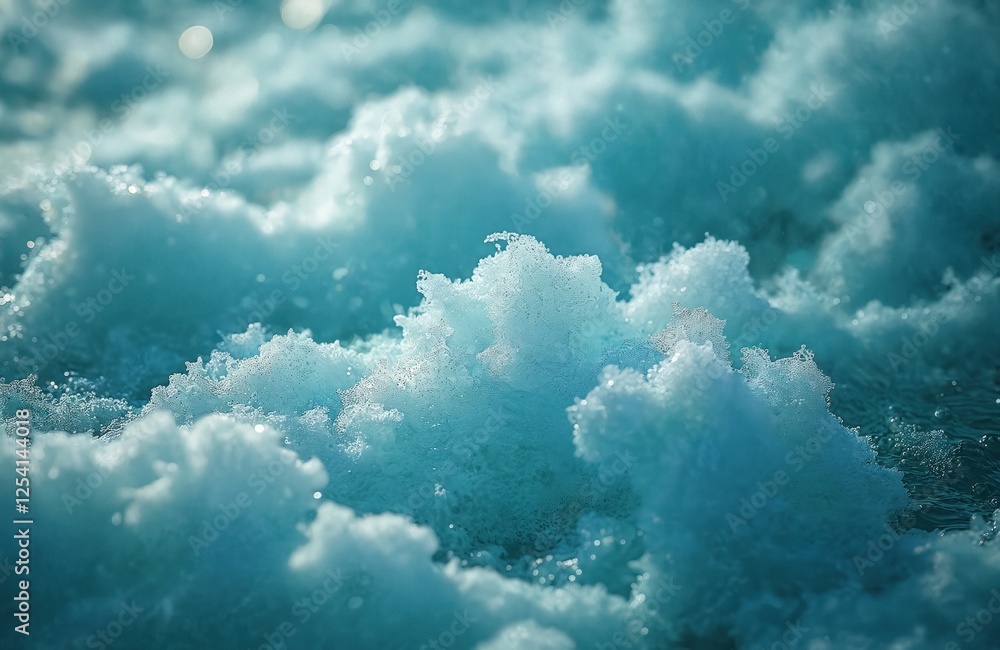 Aufkleber Abstract seamless water texture with patterns. Blue waves shapes in the water. Clean fresh liquid surface movement. Foam bubbles, nature background with curves.