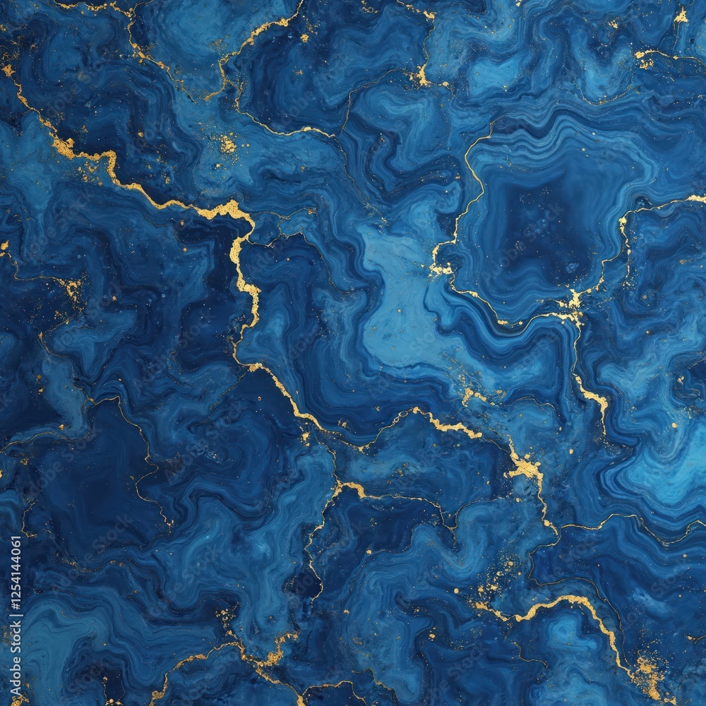 Poster seamless blue marble texture with intricate gold patterns. deep soft colors highlight liquid acrylic