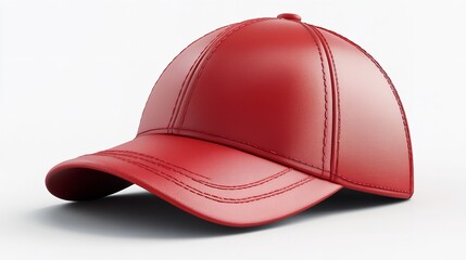 Realistic 3D render of a red baseball cap with detailed stitching, isolated on a clean white background for product catalogs and promotional use